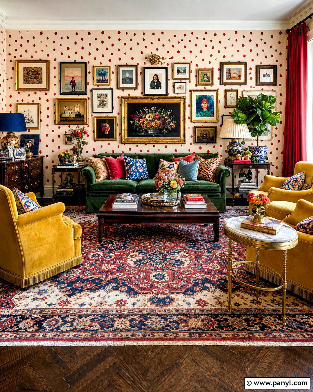 Red Polka Dot Wallpaper Maximalist Living Room - 20 red polka dot wallpaper ideas