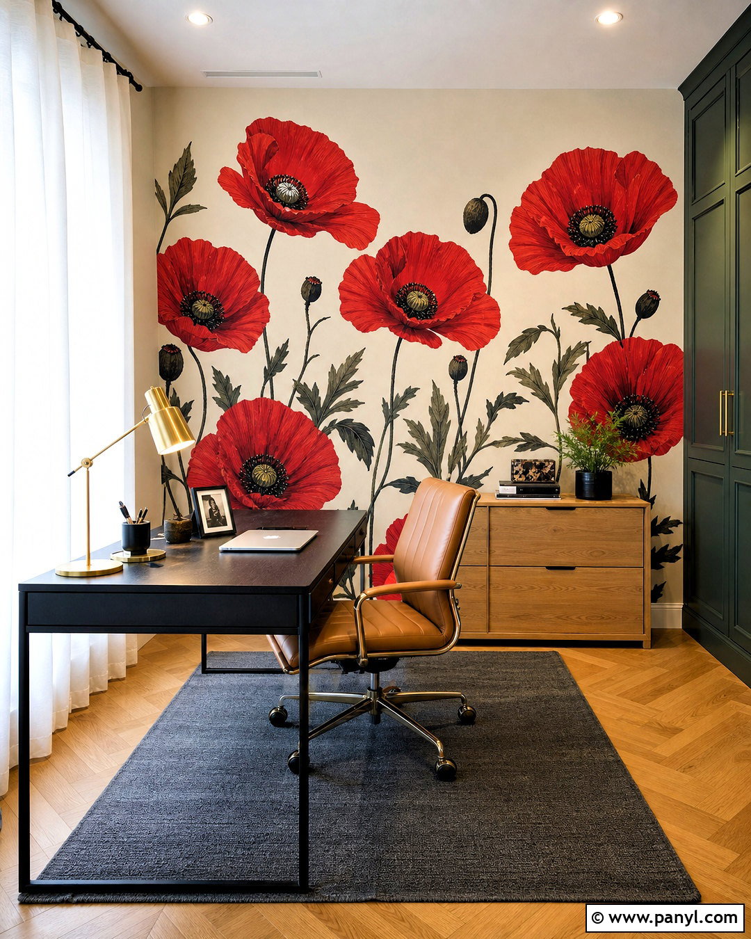 Red Poppy Floral Wall Mural Home Office - 20 floral wall mural ideas