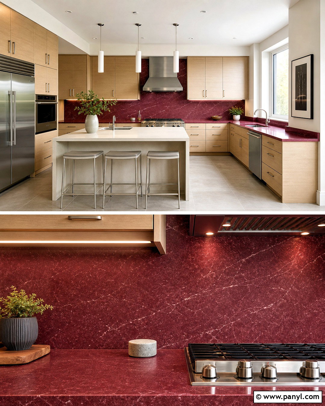 Red Quartz Slab Backsplash - 20 red backsplash kitchen ideas