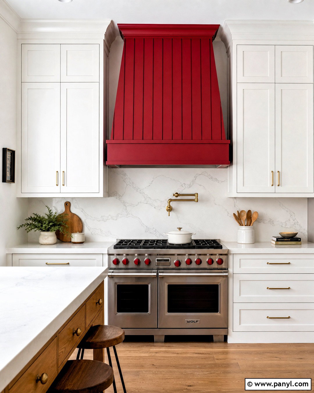 Red Range Hood In A White Kitchen - 20 red and white kitchen ideas