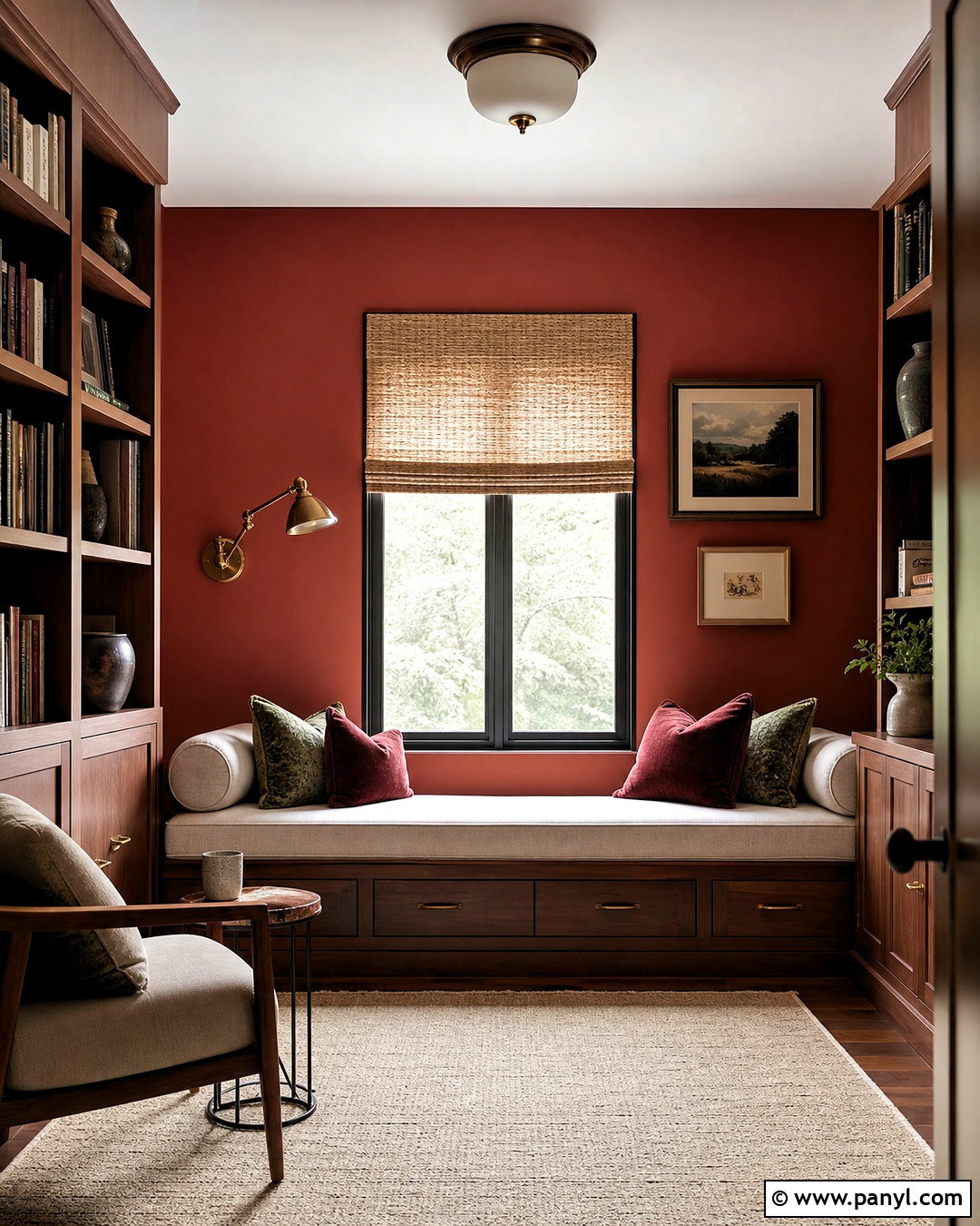 Red Reading Nook With Built-In Seating - 20 red wall background ideas