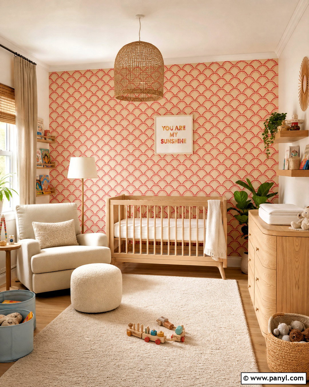 Red Scallop Wallpaper Nursery - 20 red patterned background decor ideas