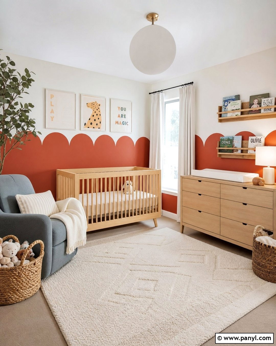 Red Scalloped Accent Wall Nursery - 20 Red Accent Wall Nursery Ideas
