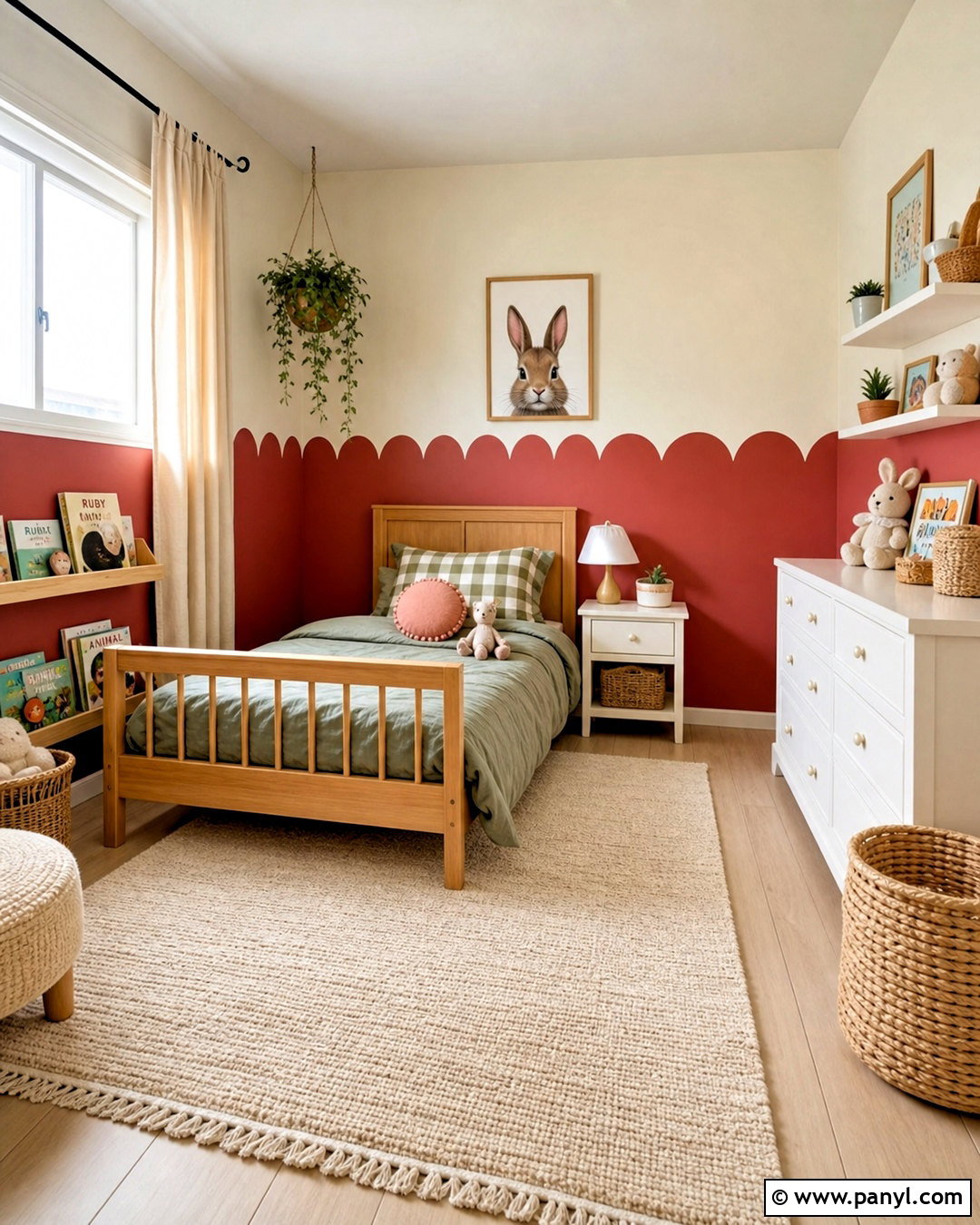 Red Scalloped Wall Border - 20 red wall painting ideas