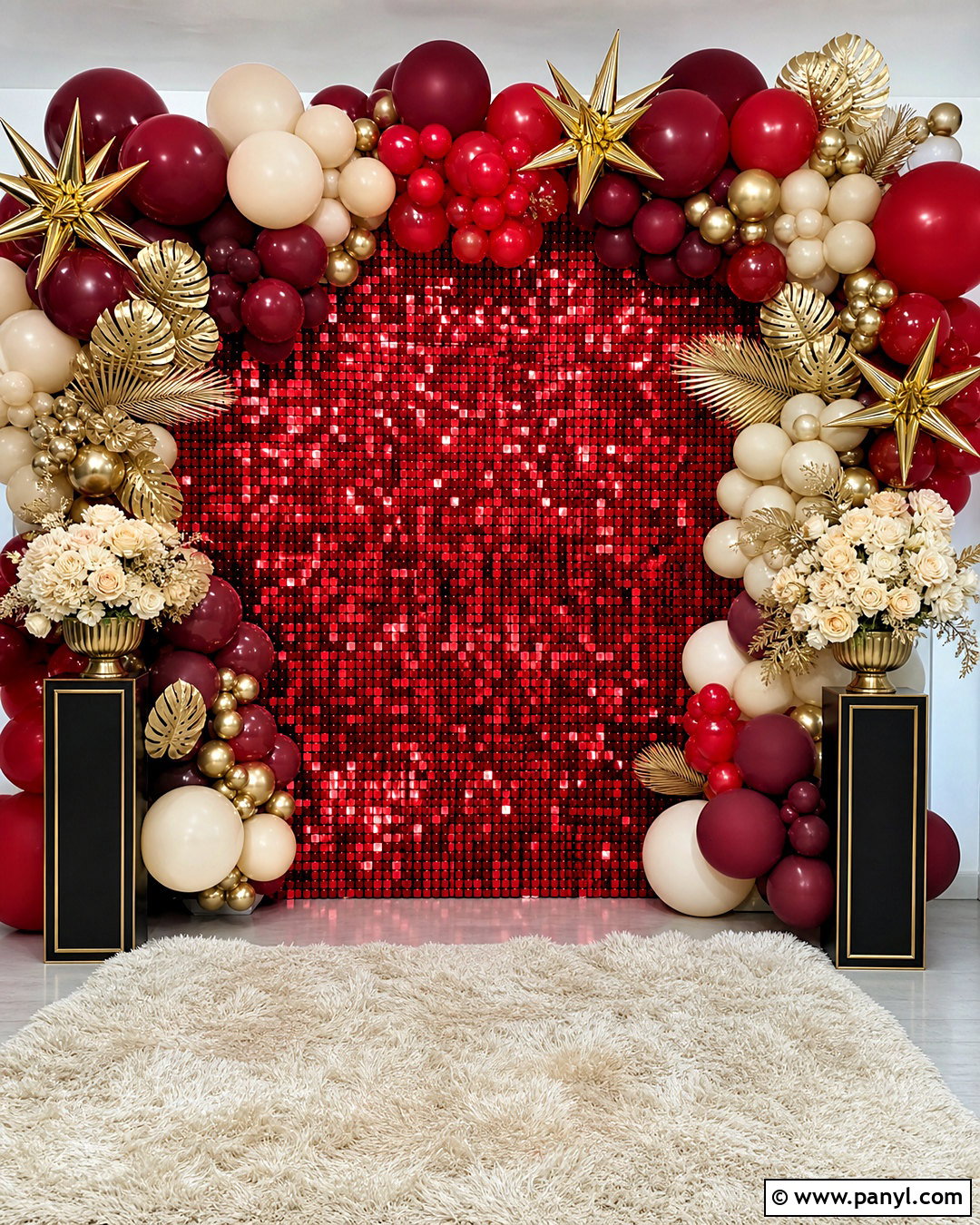 Red Shimmer Wall With Gold Balloons - 20 shimmer wall with balloons