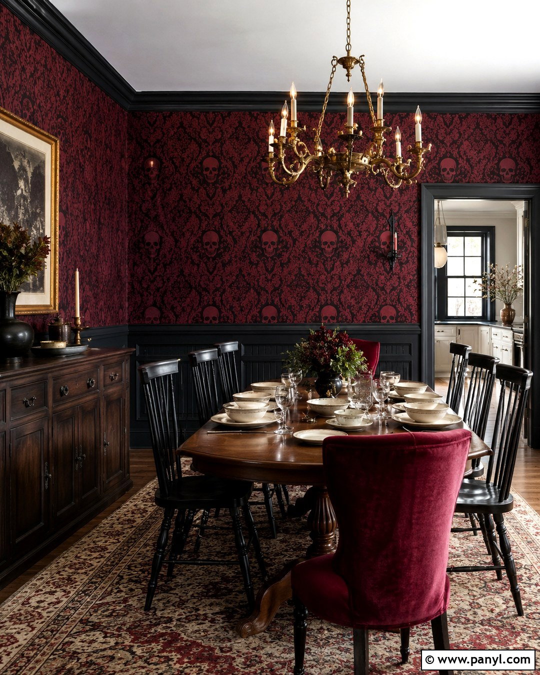 Red Skull Damask Wallpaper Dining Room - 20 Skull Damask Red Wallpaper Ideas