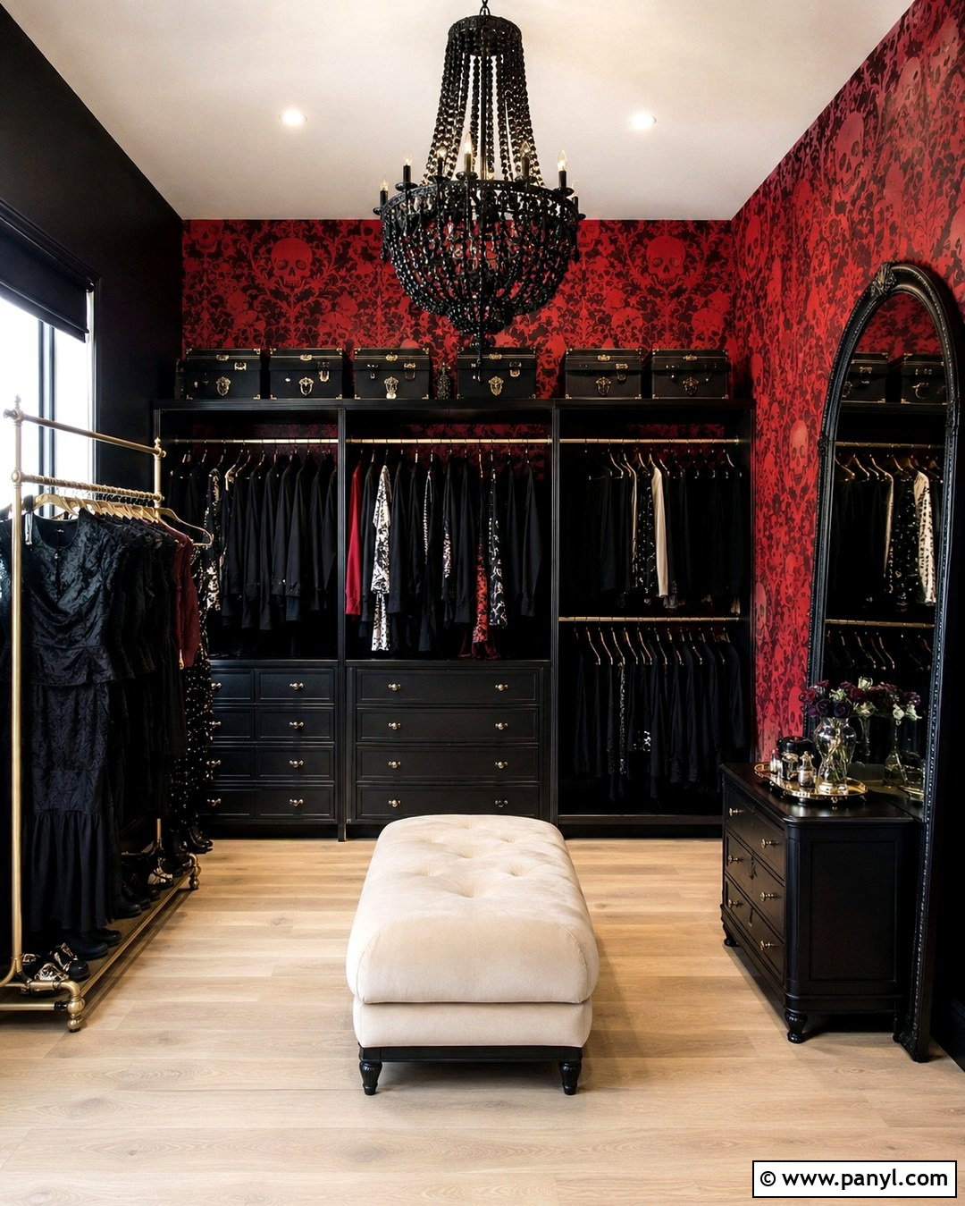 Red Skull Damask Wallpaper Dressing Room - 20 Skull Damask Red Wallpaper Ideas
