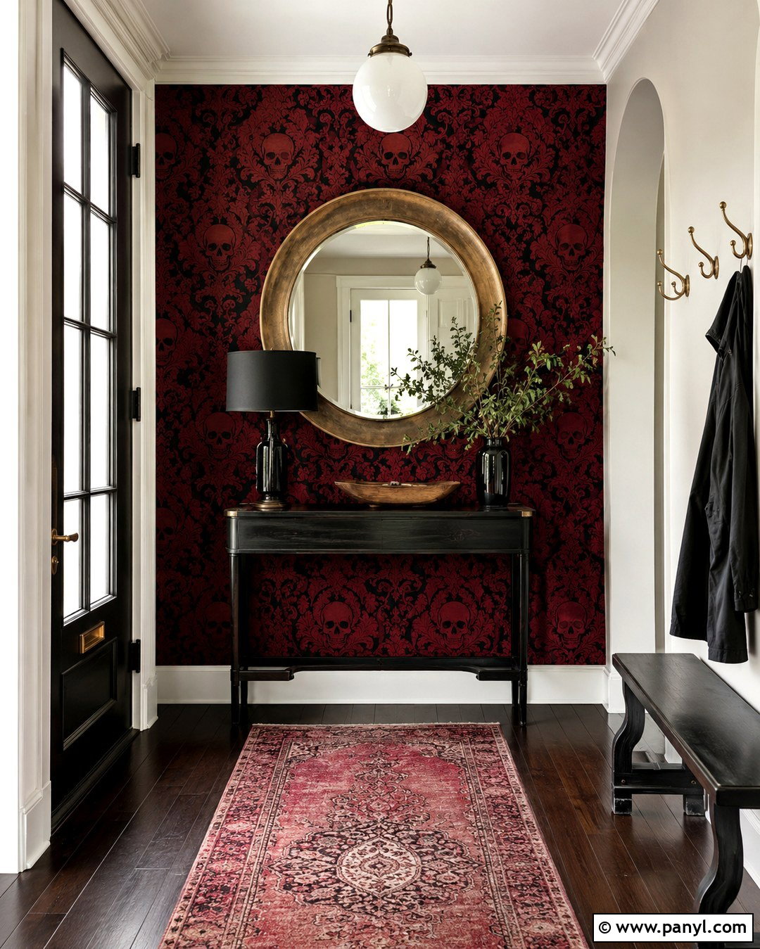 Red Skull Damask Wallpaper Entryway - 20 Skull Damask Red Wallpaper Ideas