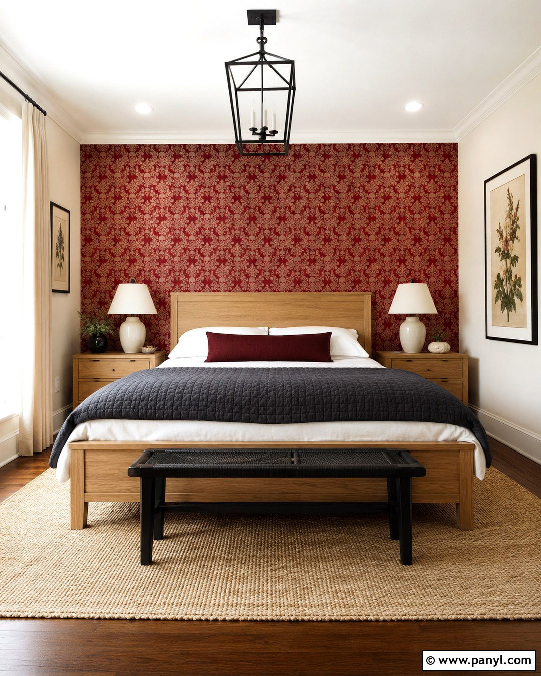 Red Skull Damask Wallpaper Guest Room - 20 Skull Damask Red Wallpaper Ideas