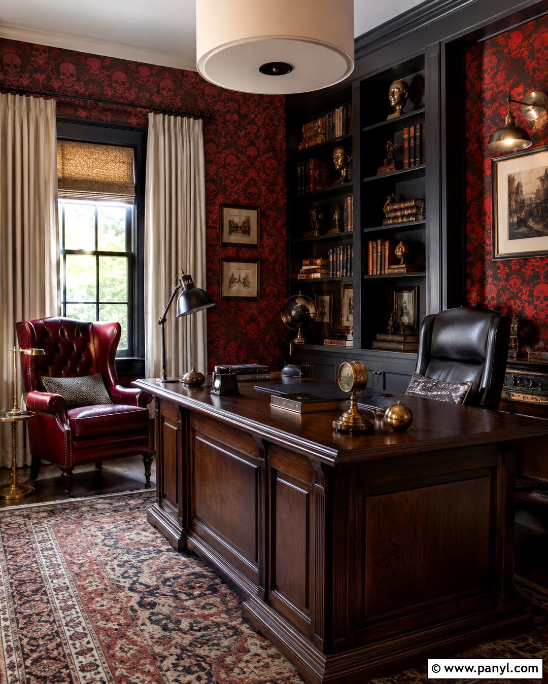 Red Skull Damask Wallpaper Home Office - 20 Skull Damask Red Wallpaper Ideas