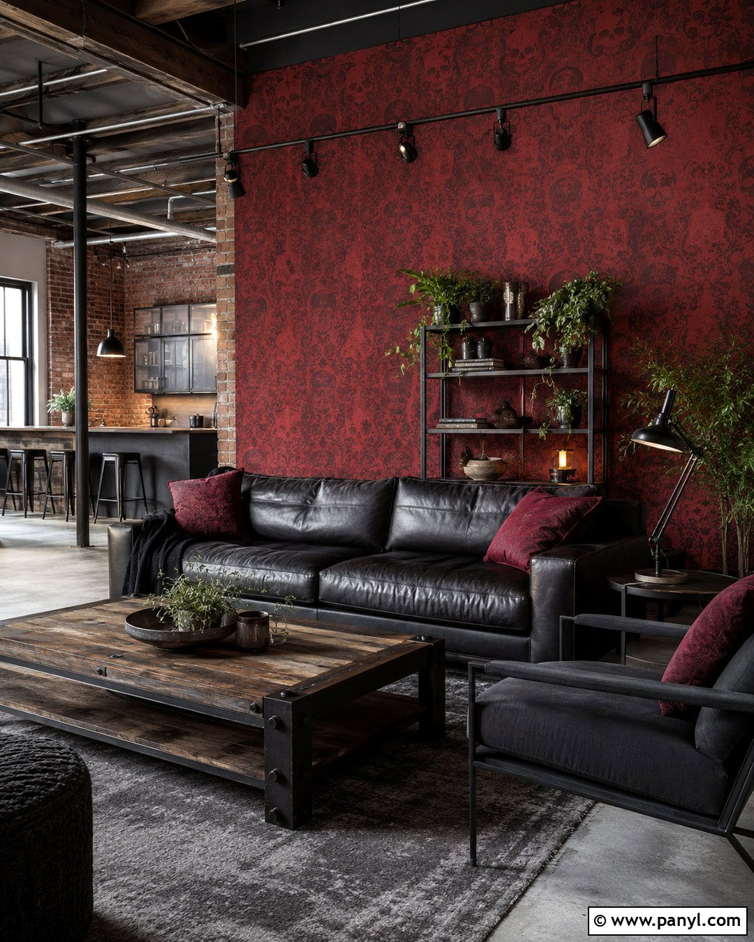 Red Skull Damask Wallpaper Industrial Loft - 20 Skull Damask Red Wallpaper Ideas