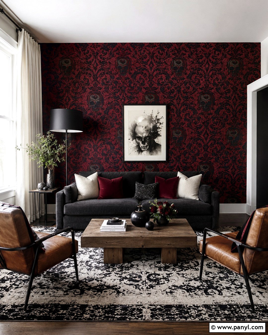 Red Skull Damask Wallpaper Living Room - 20 Skull Damask Red Wallpaper Ideas