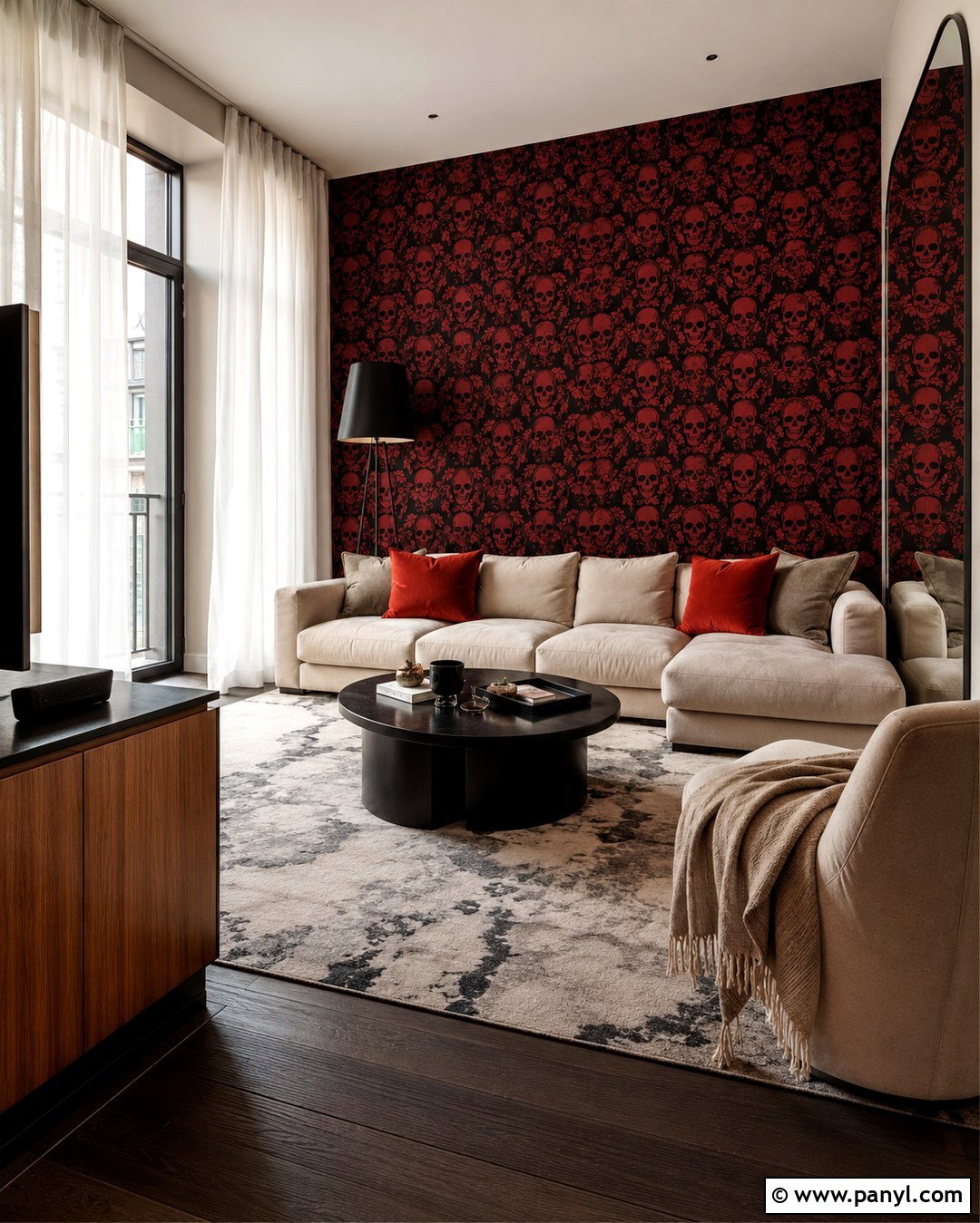 Red Skull Damask Wallpaper Modern Apartment - 20 Skull Damask Red Wallpaper Ideas