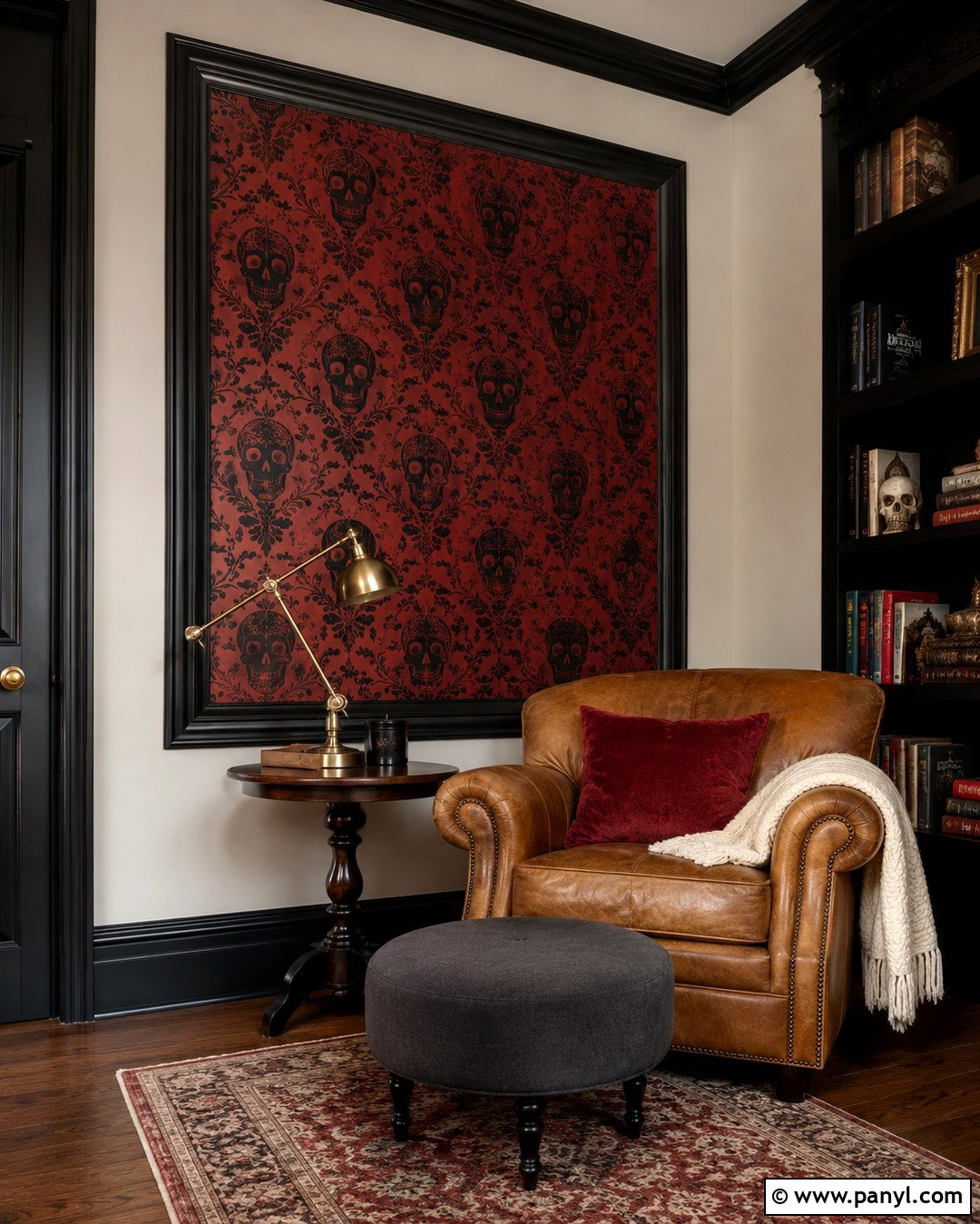 Red Skull Damask Wallpaper Reading Nook - 20 Skull Damask Red Wallpaper Ideas
