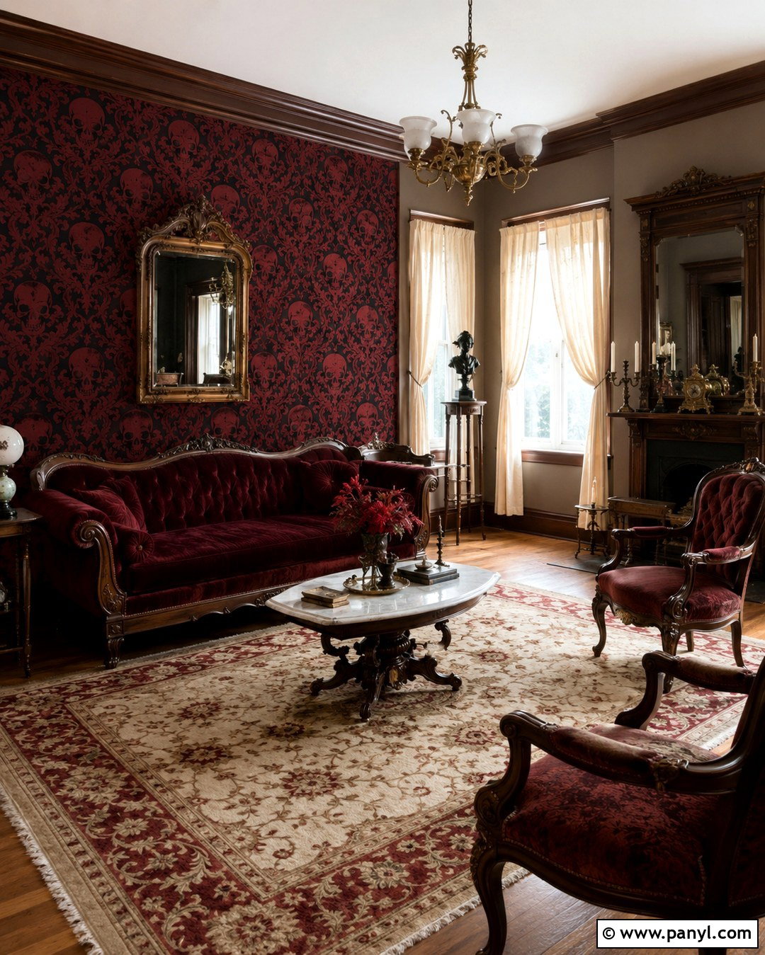 Red Skull Damask Wallpaper Victorian Parlor - 20 Skull Damask Red Wallpaper Ideas