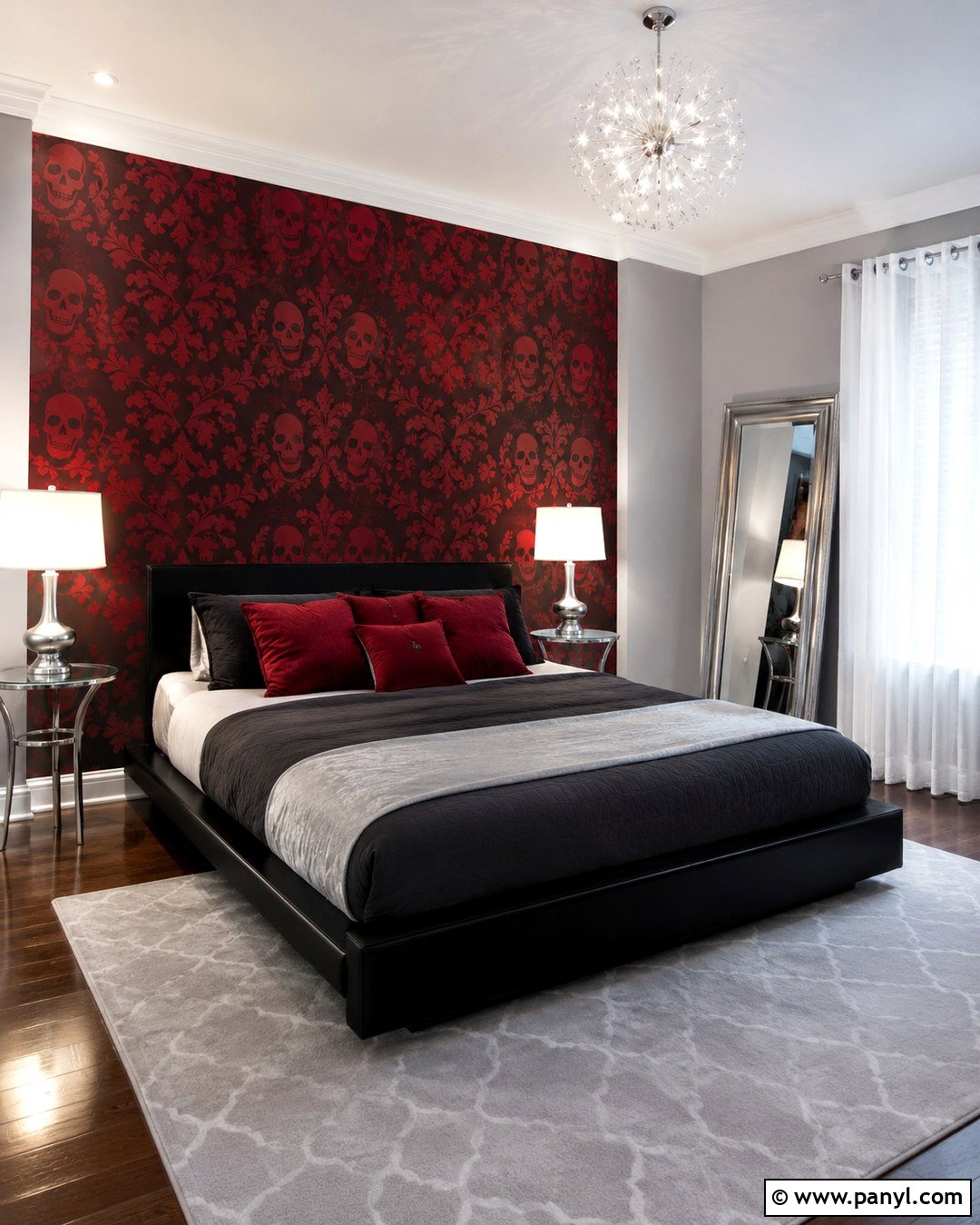 Red Skull Damask Wallpaper With Silver Accents - 20 Skull Damask Red Wallpaper Ideas