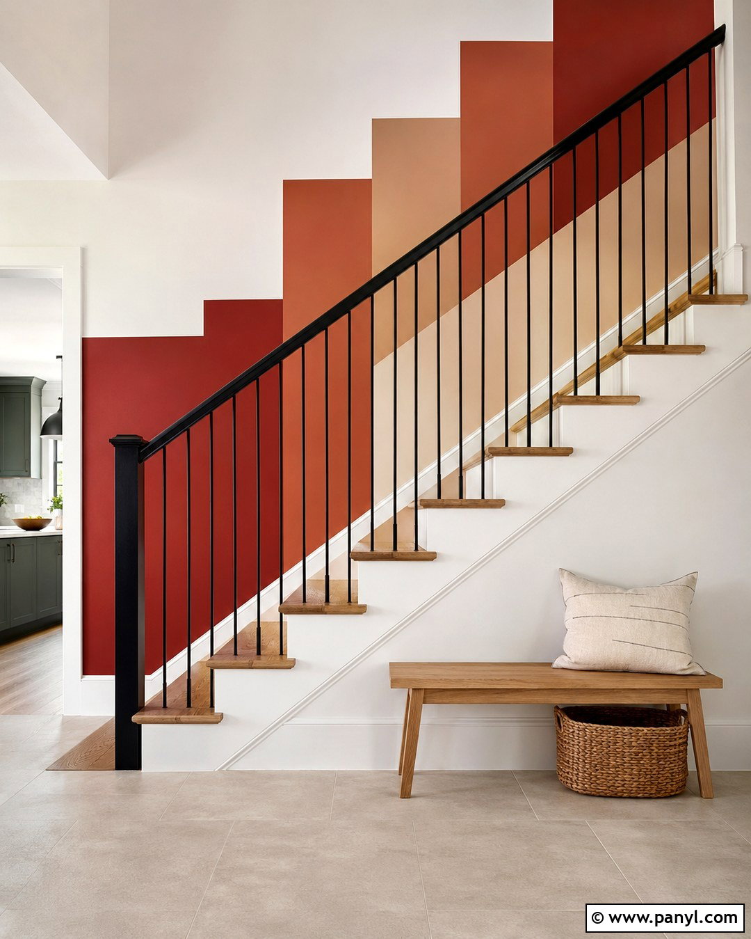 Red Staircase Geometric Wall - 20 Geometric Wall Paint Red Ideas