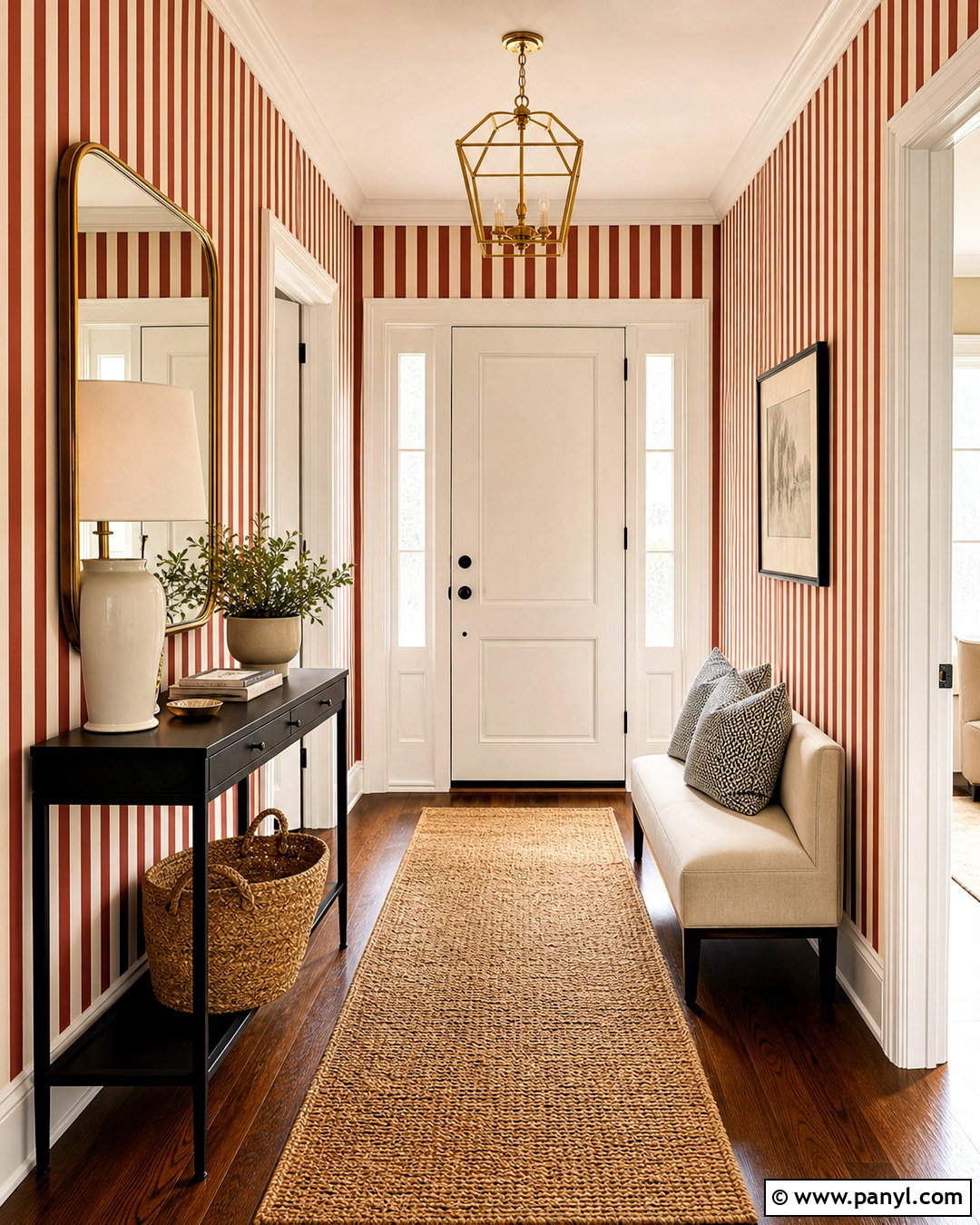 Red Striped Wallpaper Entryway - 20 red patterned background decor ideas
