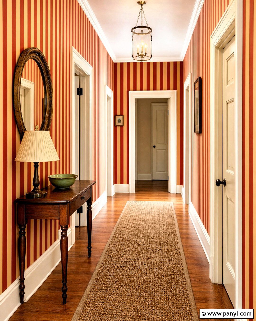 Red Striped Wallpaper Hallway - 20 red hallway ideas