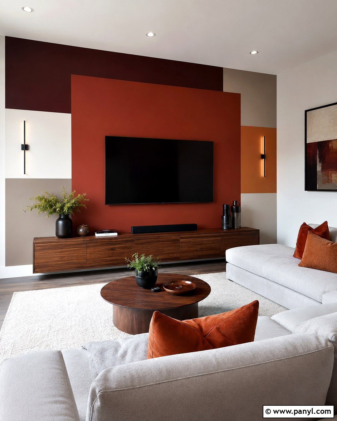 Red TV Wall Color Blocks - 20 Geometric Wall Paint Red Ideas