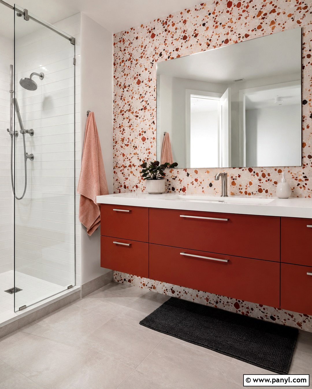 Red Terrazzo Bathroom Accent Wall - 20 Red Accent Wall Bathroom Ideas