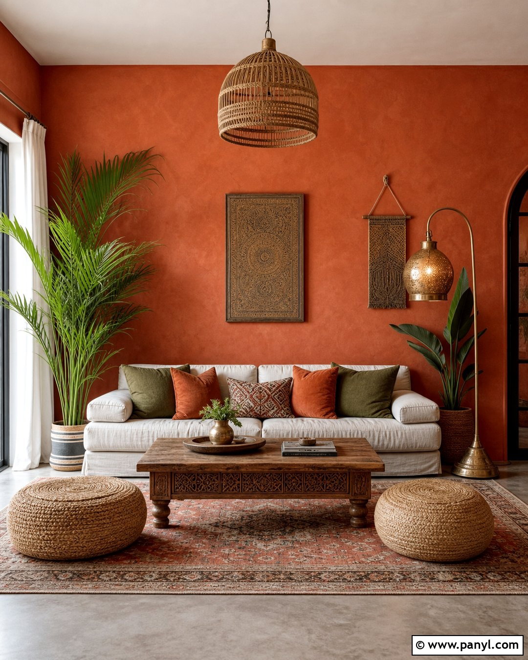 Red Textured Wall Boho Living Room - 20 Red Textured Wall With Gold Accents