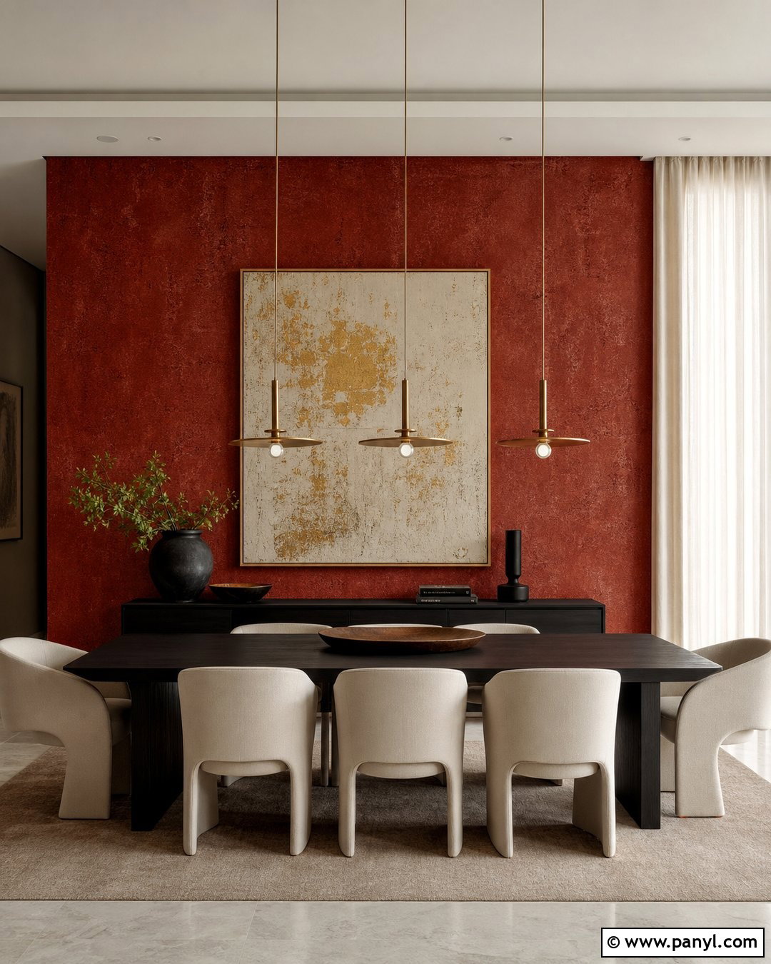 Red Textured Wall Contemporary Dining Room - 20 Red Textured Wall With Gold Accents