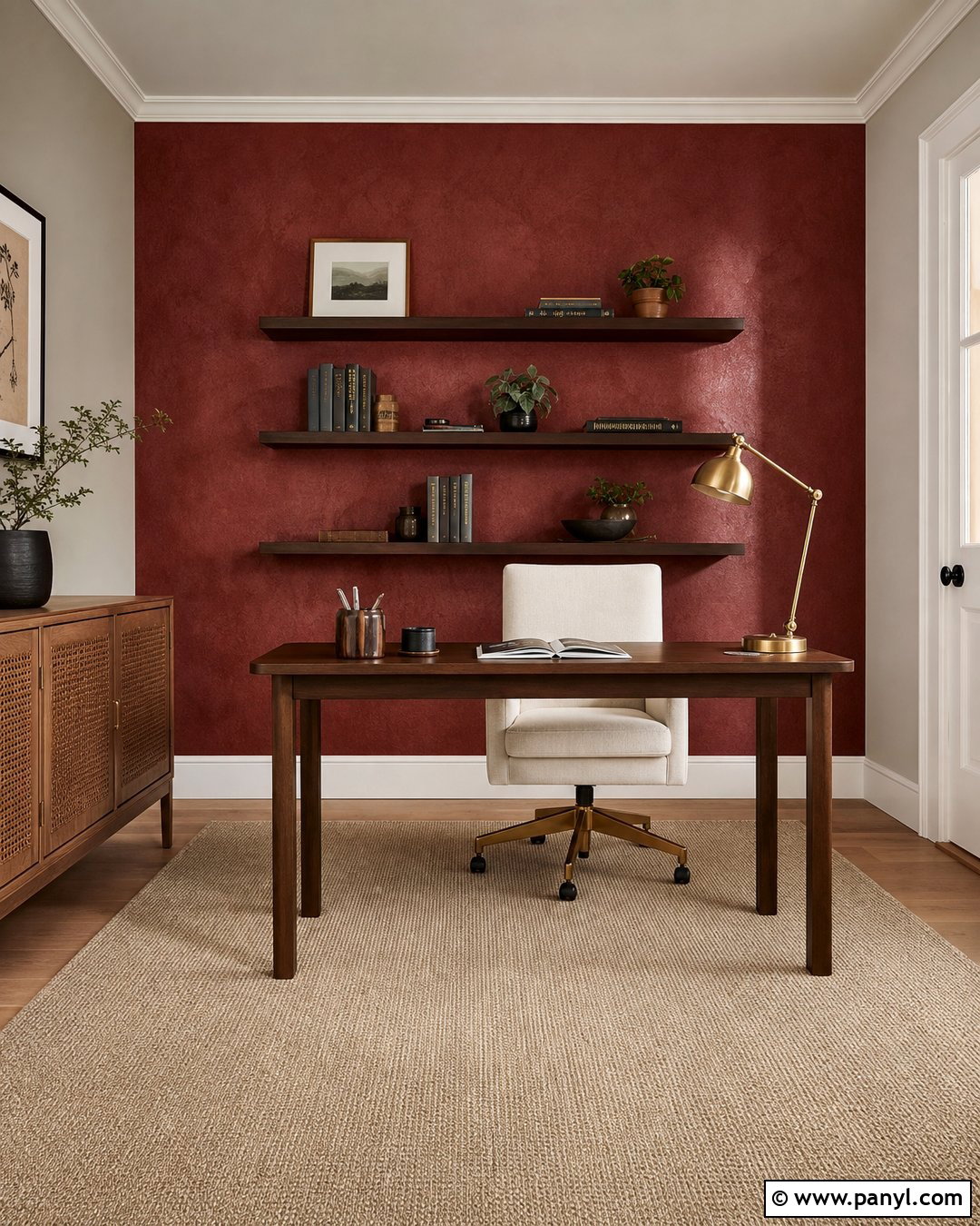 Red Textured Wall Home Office - 20 Red Textured Wall With Gold Accents