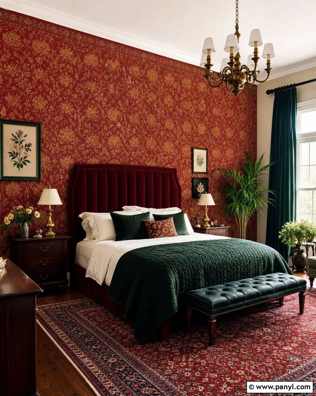 Red Textured Wall Maximalist Bedroom - 20 Red Textured Wall With Gold Accents