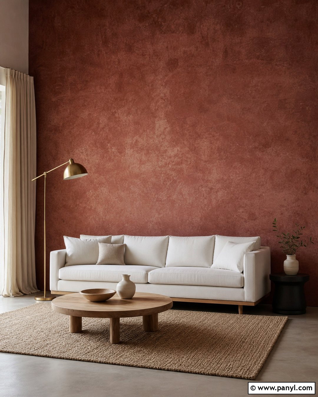Red Textured Wall Minimalist Living Room - 20 Red Textured Wall With Gold Accents