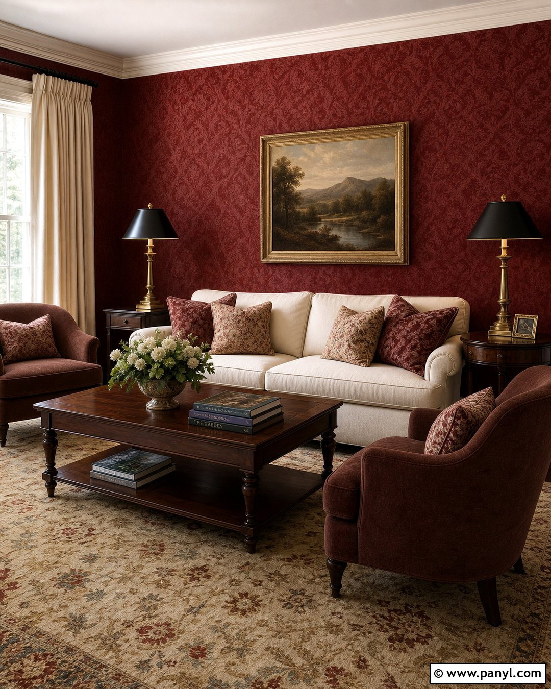 Red Textured Wall Traditional Living Room - 20 Red Textured Wall With Gold Accents