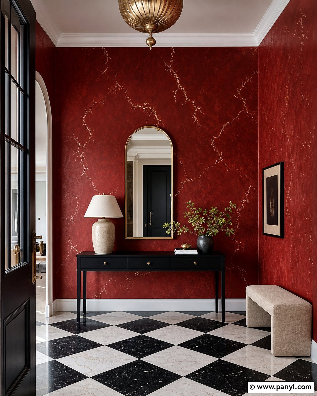 Red Textured Wall With Gold Leaf - 20 Red Textured Wall With Gold Accents