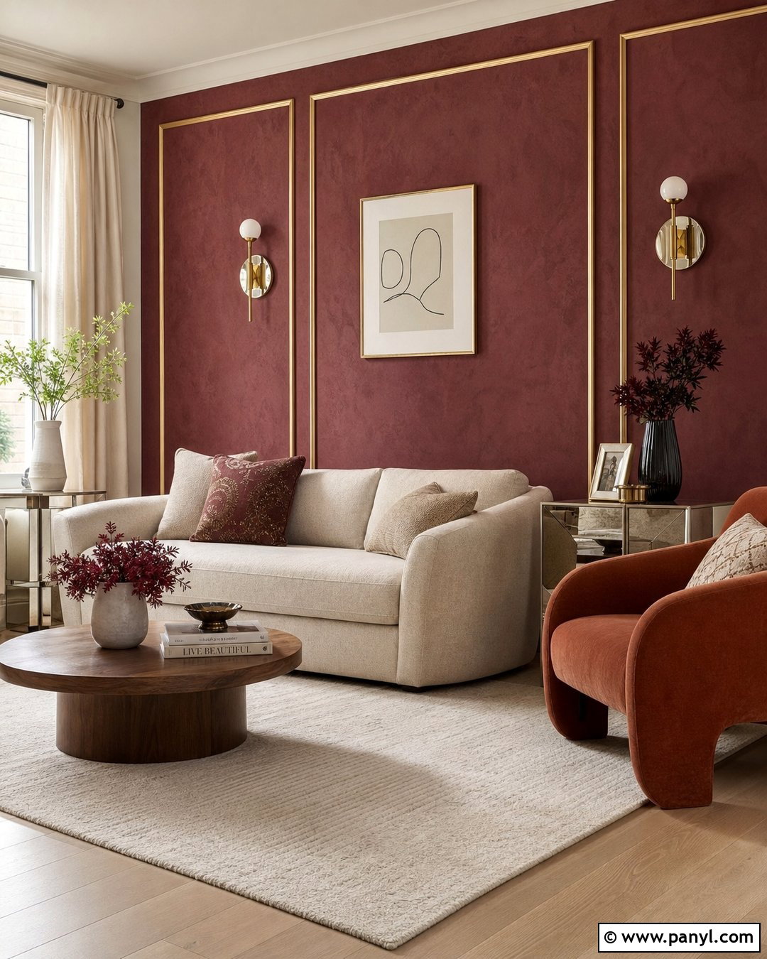 Red Textured Wall With Gold Molding - 20 Red Textured Wall With Gold Accents