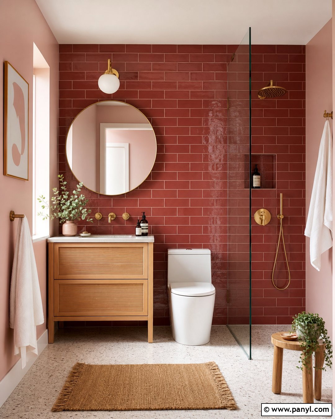 Red Tile Wall With Pink Bathroom Paint - 25 Pink And Red Wall Ideas