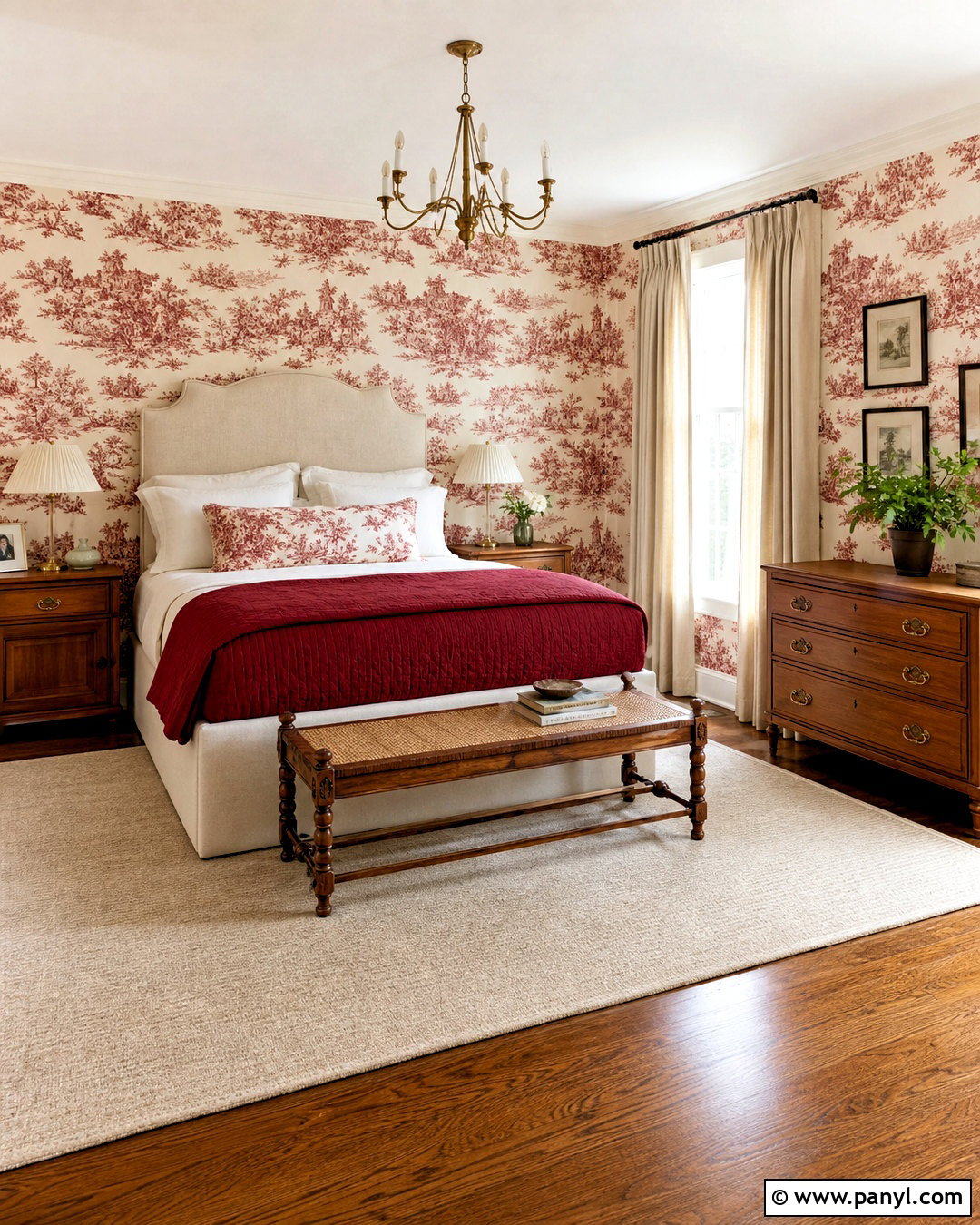 Red Toile Wallpaper Bedroom - 20 red patterned background decor ideas