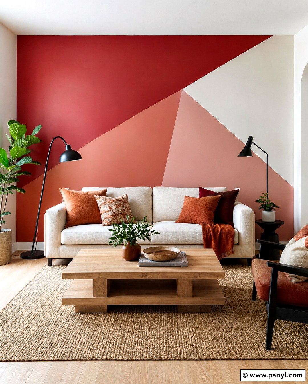 Red Triangle Accent Wall - 20 Geometric Wall Paint Red Ideas