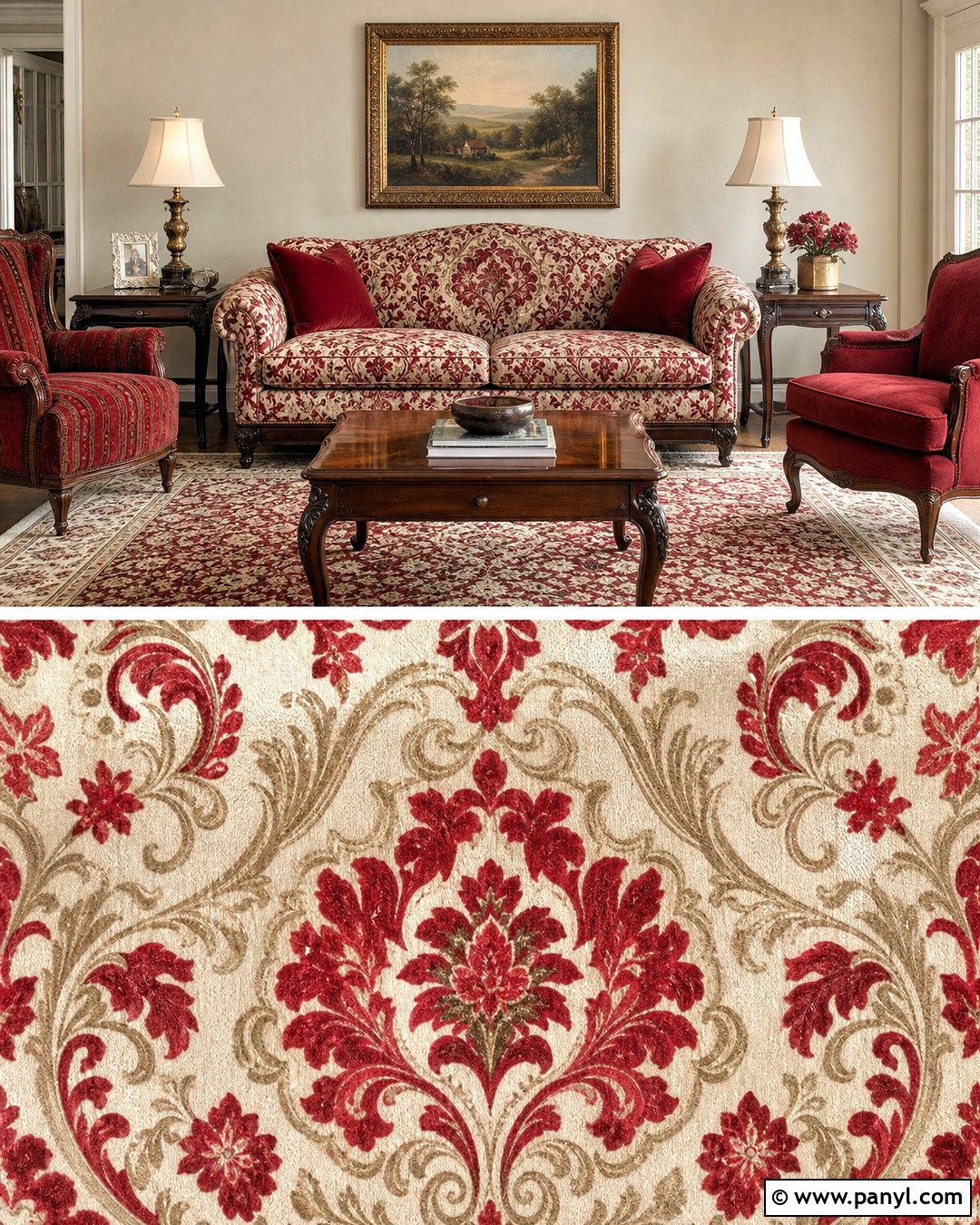 Red Vintage Damask Textile Print - 20 red vintage textile print ideas