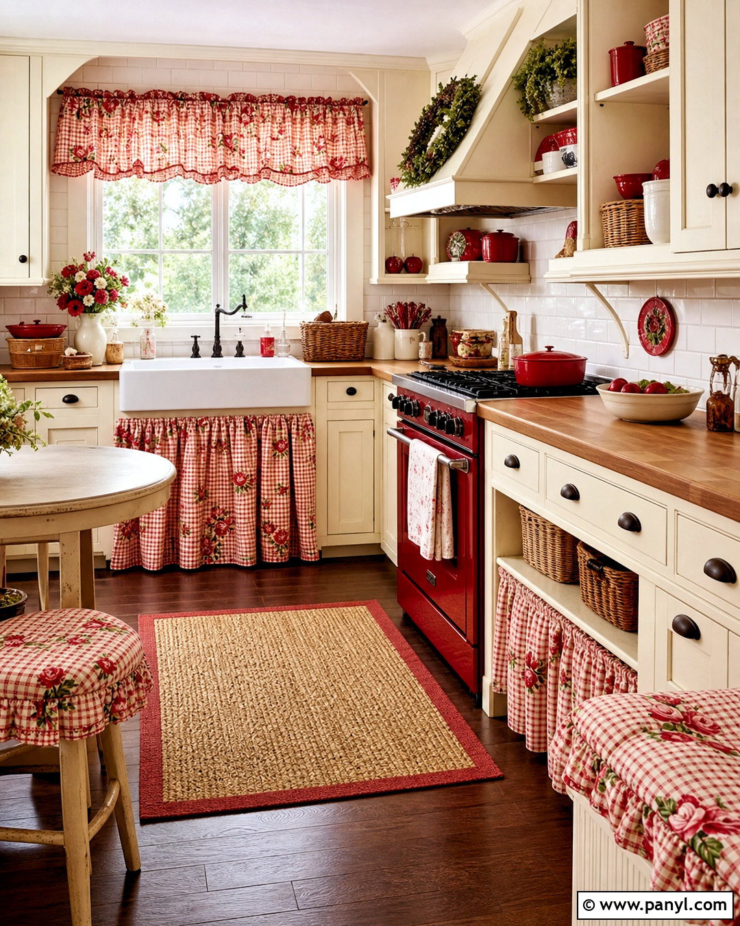 Red Vintage Gingham Floral Textile - 20 red vintage textile print ideas