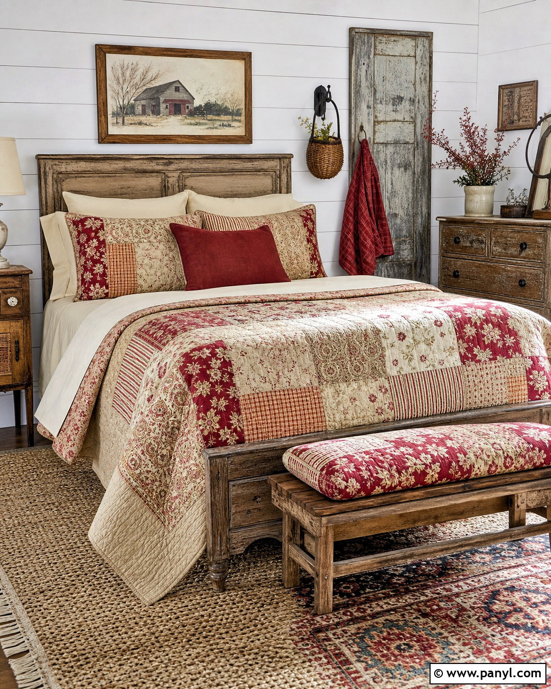 Red Vintage Patchwork Textile Print - 20 red vintage textile print ideas