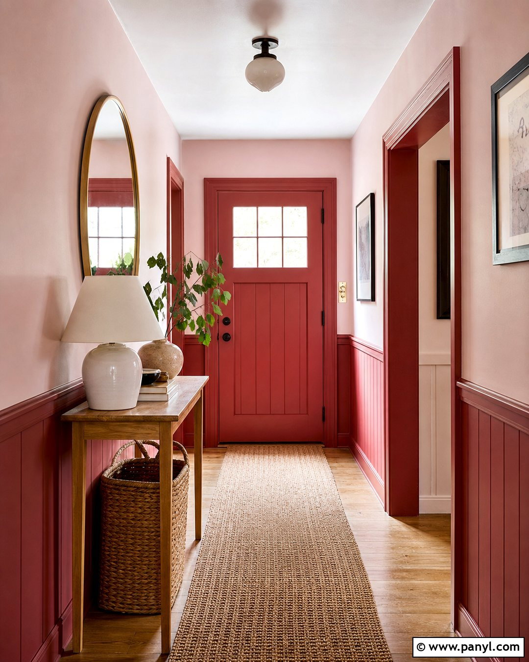 Red Wainscoting With Pale Pink Upper Wall - 25 Pink And Red Wall Ideas