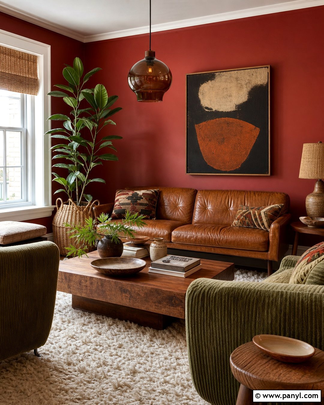 Red Wall 1970s Living Room - 20 Red Wall Vintage Style Ideas