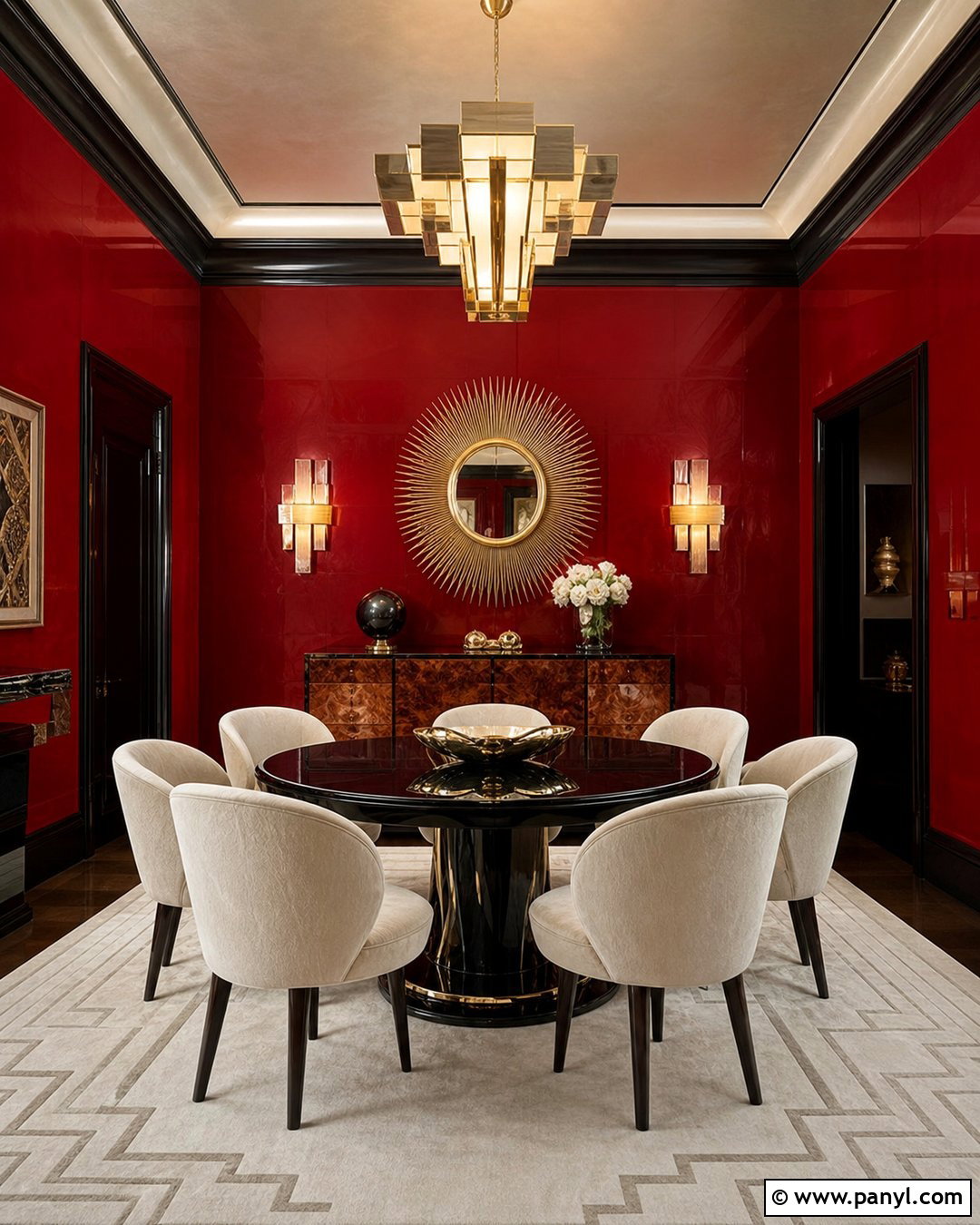 Red Wall Art Deco Dining Room - 20 Red Wall Vintage Style Ideas