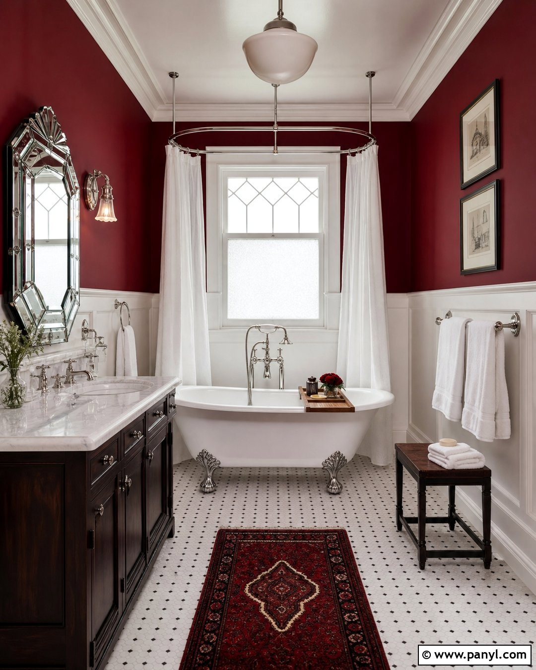 Red Wall Bathroom With Clawfoot Tub - 20 Red Wall Bathroom Makeover Ideas