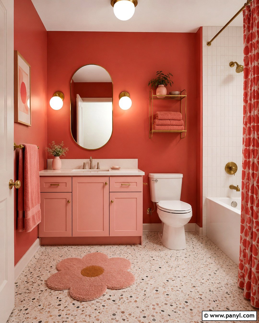 Red Wall Bathroom With Pink Accents - 20 Red Wall Bathroom Ideas