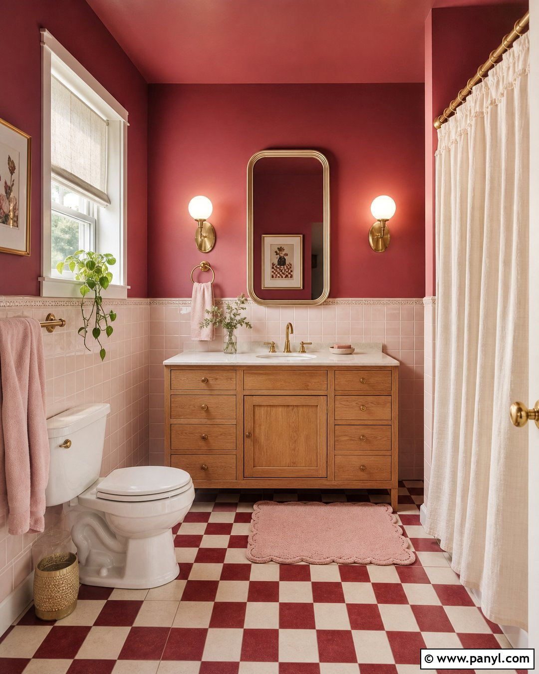 Red Wall Bathroom With Pink Tile - 20 Red Wall Bathroom Makeover Ideas