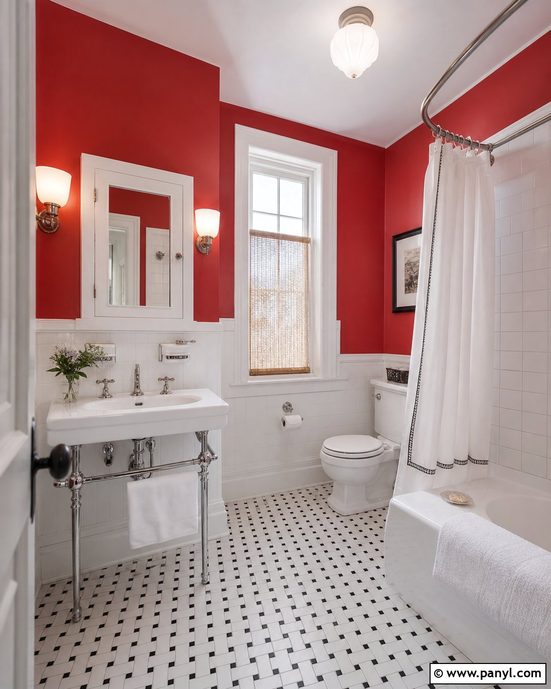 Red Wall Bathroom With Vintage Fixtures - 20 Red Wall Bathroom Makeover Ideas