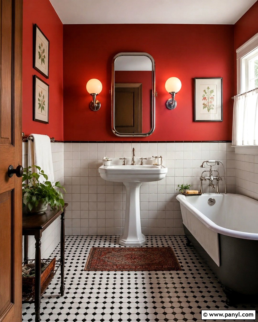 Red Wall Bathroom With Vintage Fixtures - 20 Red Wall Bathroom Ideas