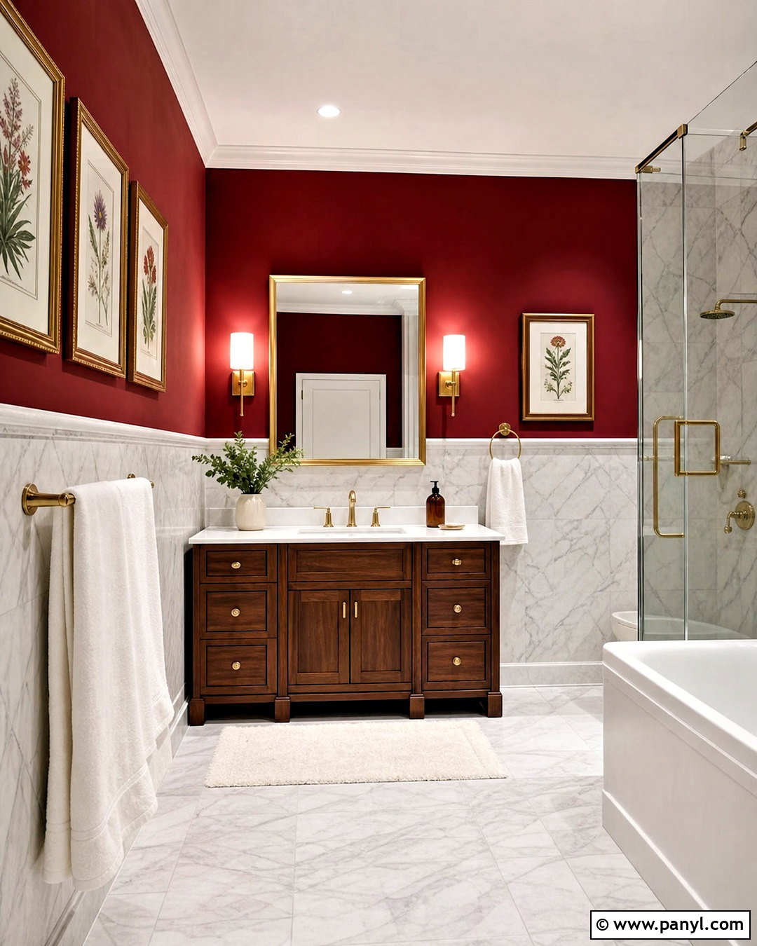 Red Wall Bathroom With White Marble - 20 red wall decor ideas