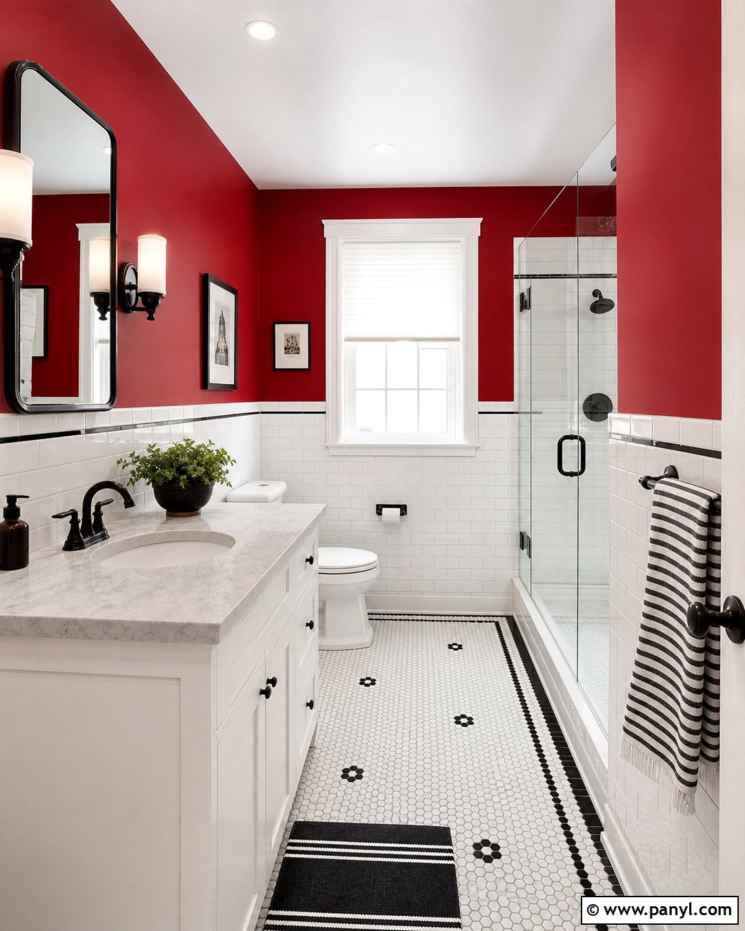 Red Wall Bathroom With White Subway Tile - 20 Red Wall Bathroom Makeover Ideas