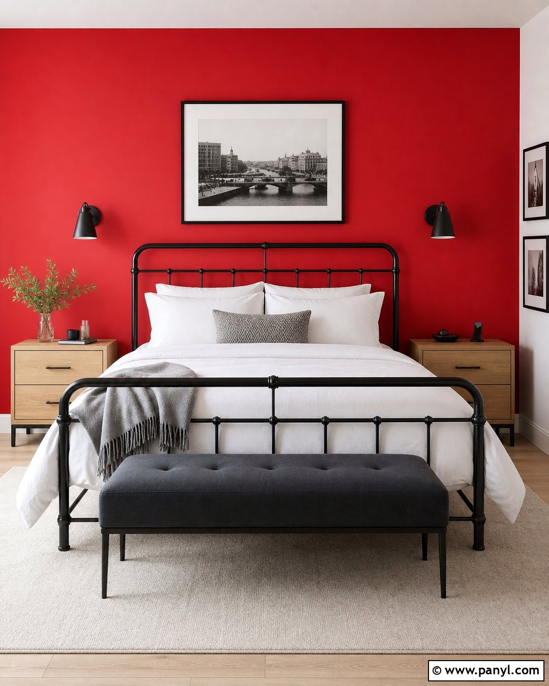 Red Wall Bedroom With Black Accents - 25 Red Wall Interior Ideas